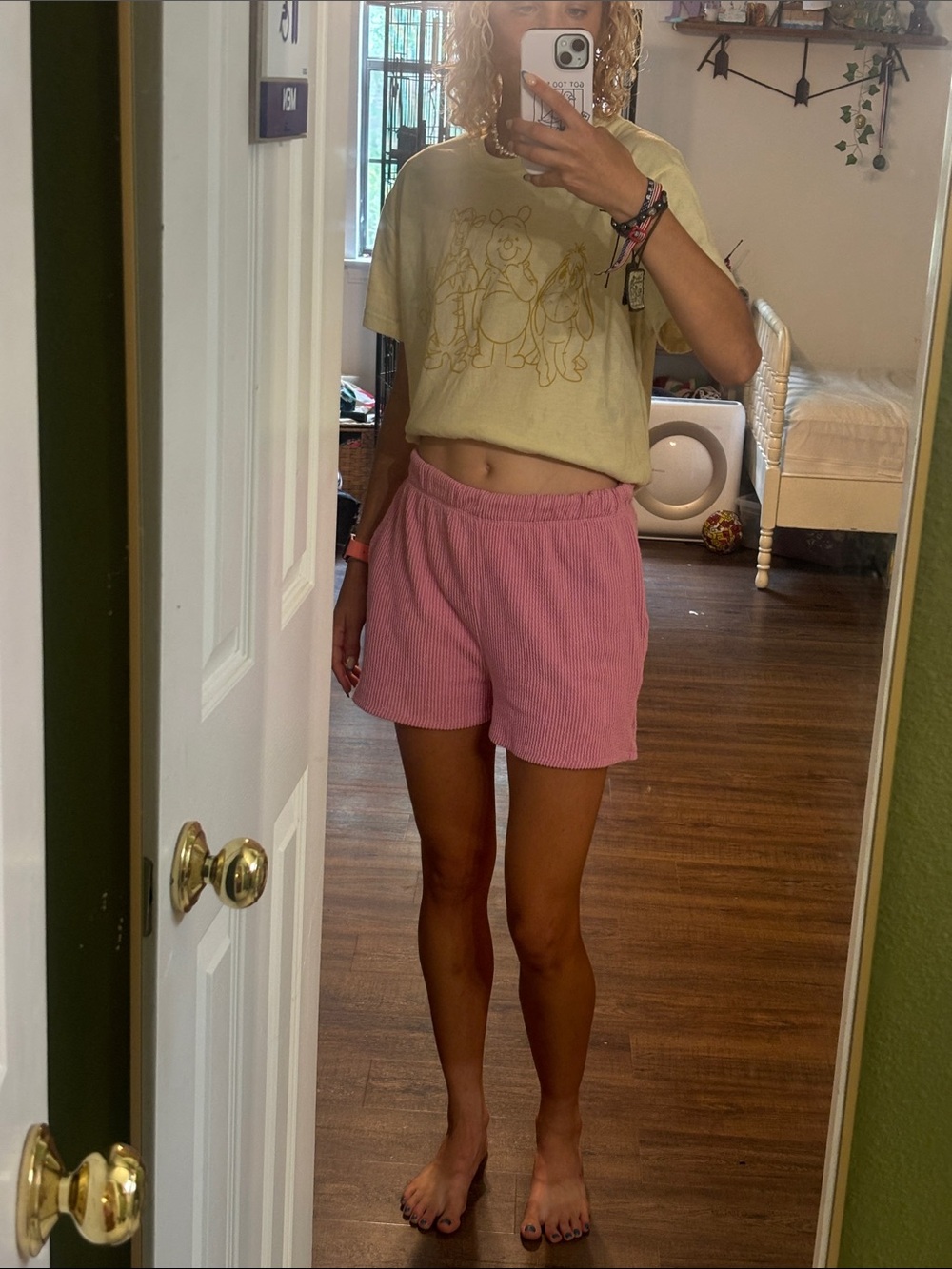 Pink High Waist Elastic-Waist Shorts POCKETS